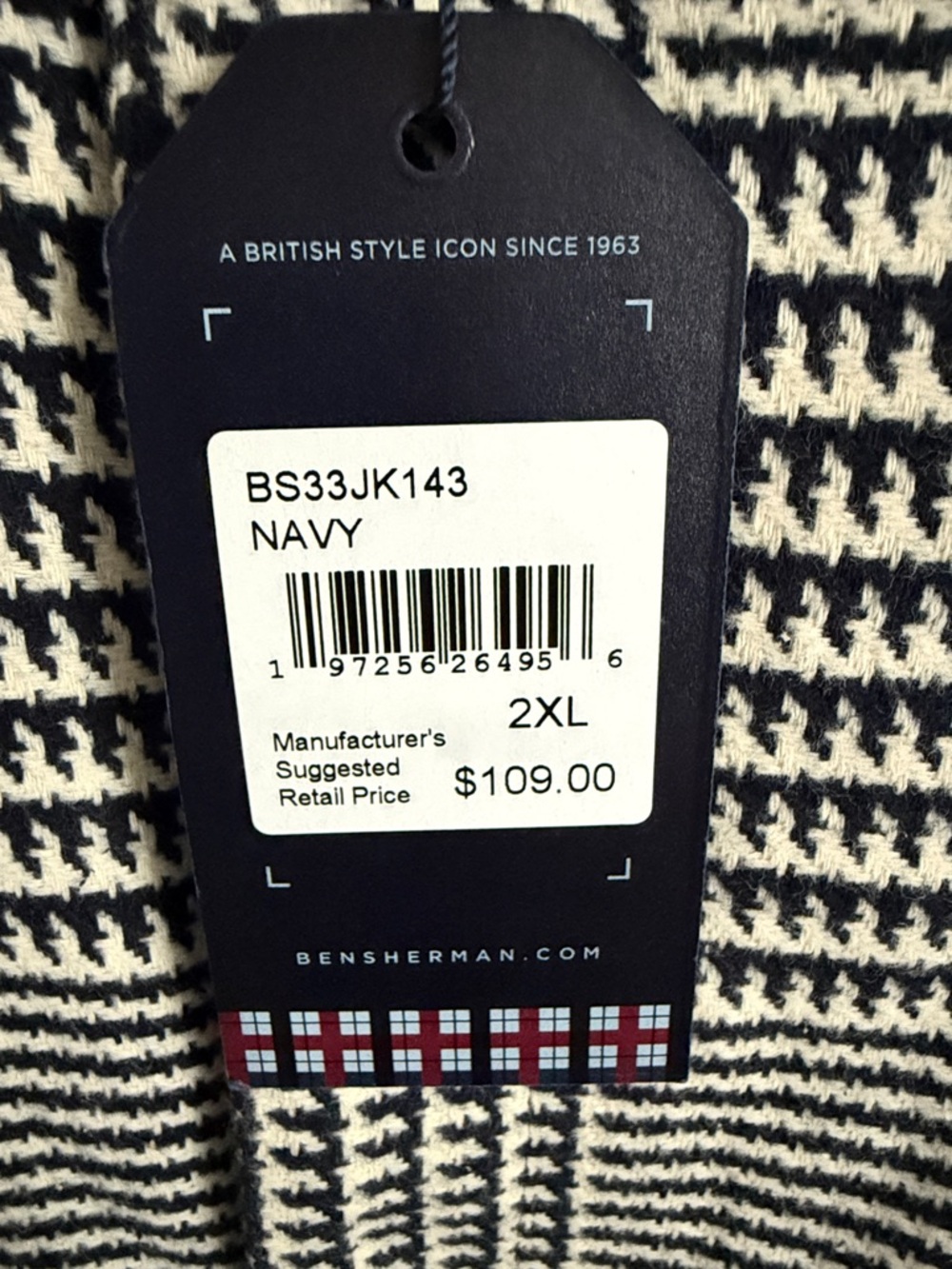 Men’s 2XL Ben Sherman Blue & White Houndstooth Button-Up Jacket NWT - Picture 3 of 5